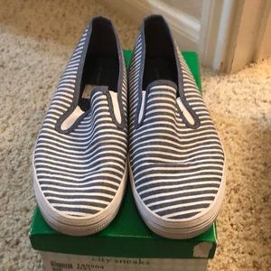 Blue and white striped sneakers